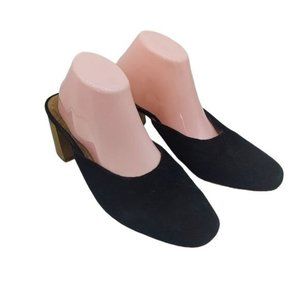 Madewell Size 10 Black Suede Leather Mules Wood Block 3" Heel